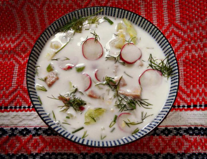 okroshka på kefir med kylling