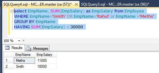 Å ha SQL: beskrivelse, syntaks, eksempler