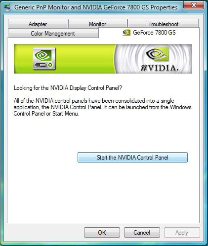 NVidia kontrollpanel.